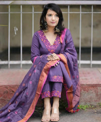 Purple Majesty Kurta Pant With Dupatta Set