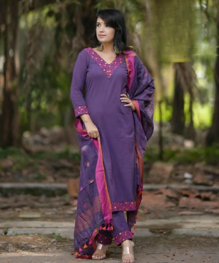 Purple Majesty Kurta Pant With Dupatta Set