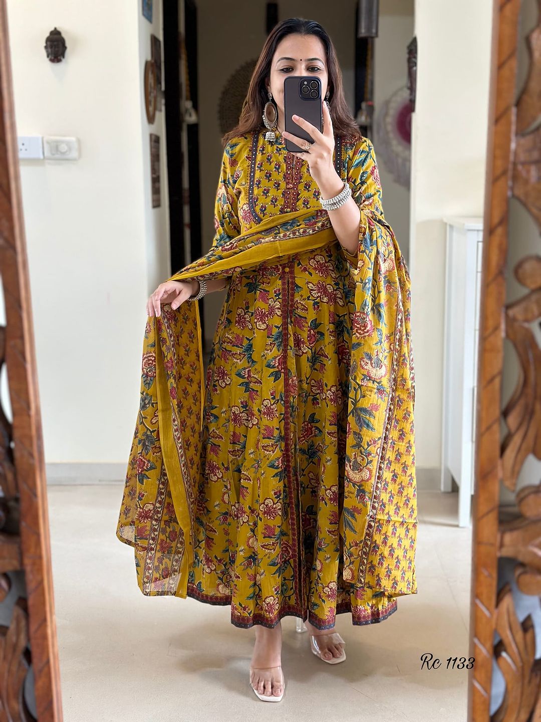 Women Traditional Cotton Anarkali Dupatta Set