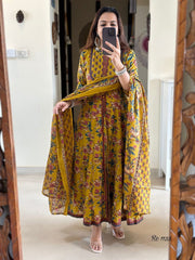 Women Traditional Cotton Anarkali Dupatta Set