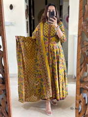 Women Traditional Cotton Anarkali Dupatta Set