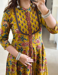 Women Traditional Cotton Anarkali Dupatta Set
