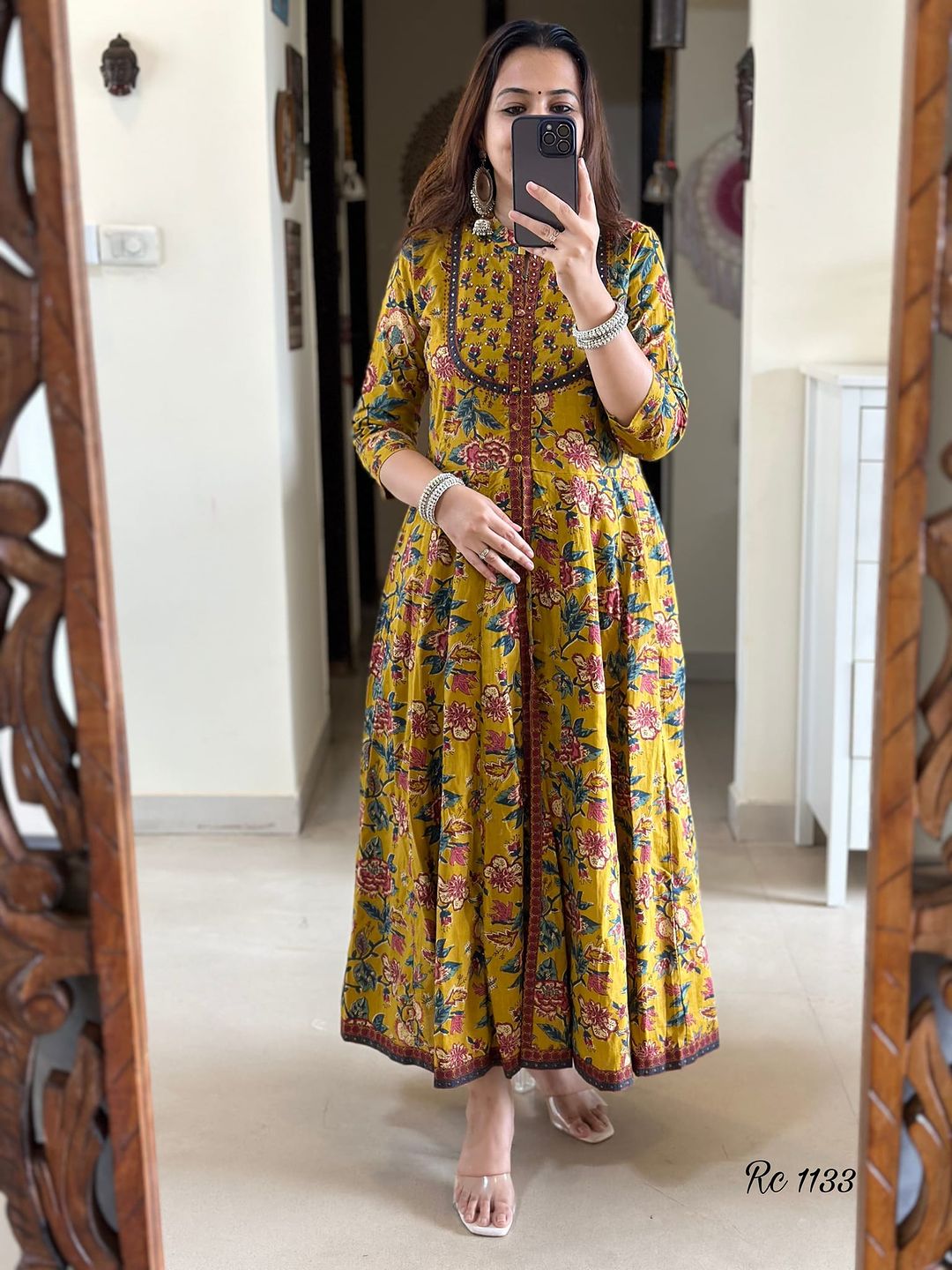 Women Traditional Cotton Anarkali Dupatta Set