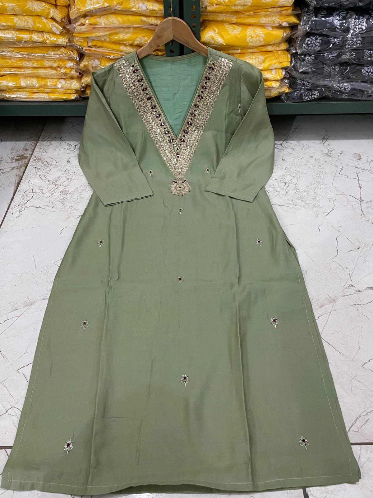 Beautiful Roman Silk Kurti With Classy Comfort Pant and Silk Printed Dupatta