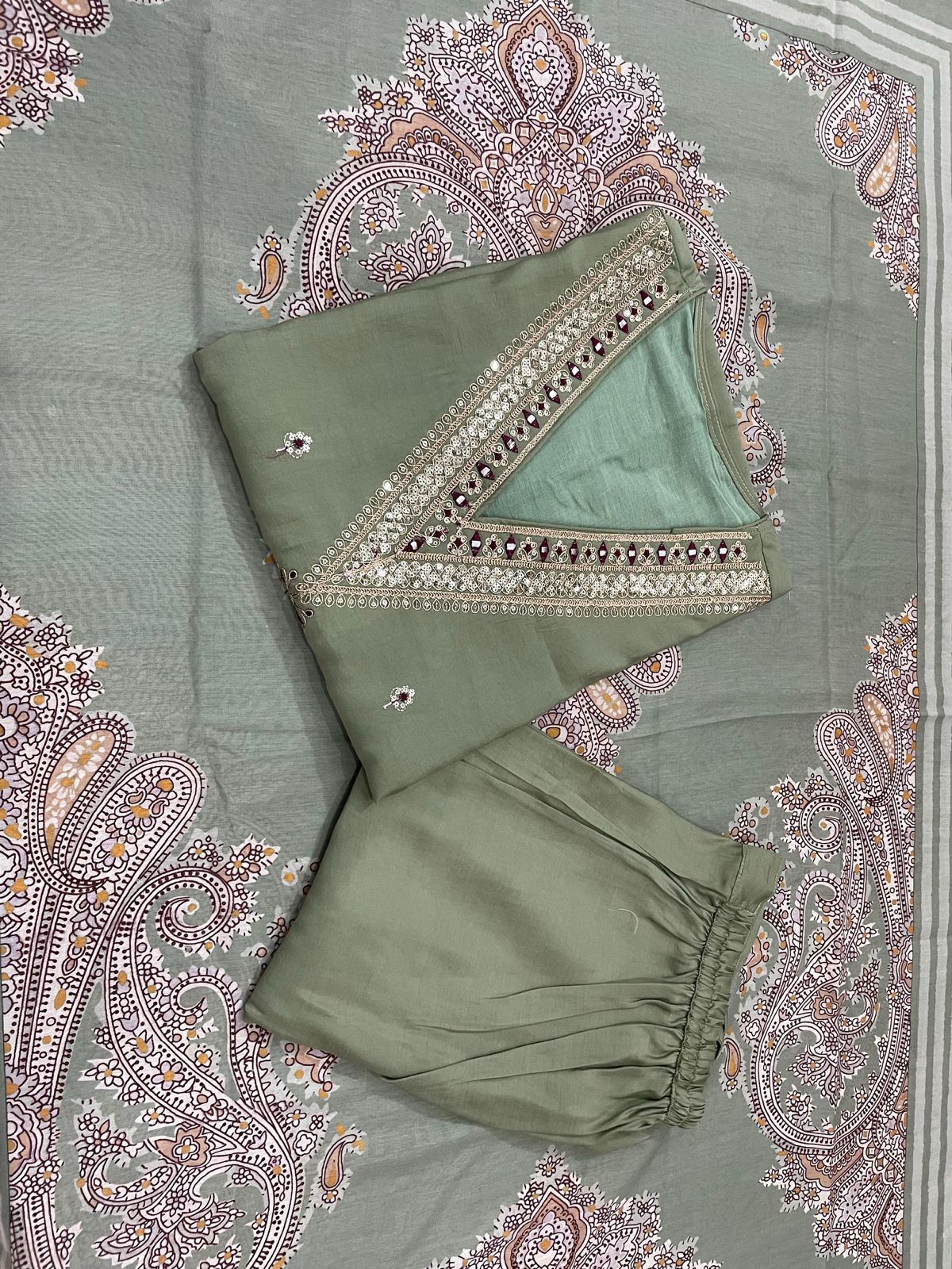 Beautiful Roman Silk Kurti With Classy Comfort Pant and Silk Printed Dupatta