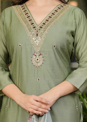 Beautiful Roman Silk Kurti With Classy Comfort Pant and Silk Printed Dupatta