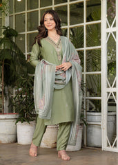 Beautiful Roman Silk Kurti With Classy Comfort Pant and Silk Printed Dupatta