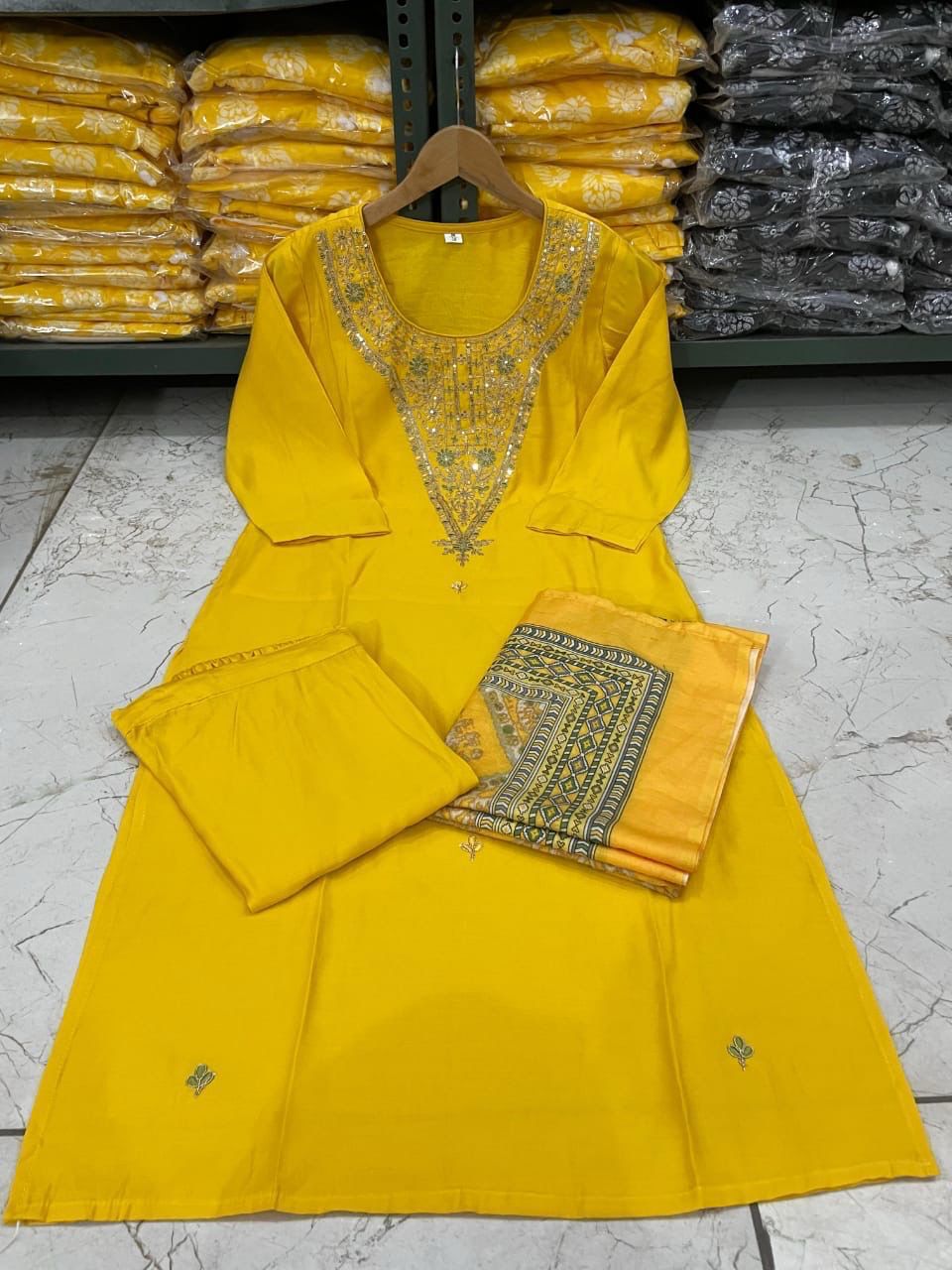 Beautiful Roman Silk Kurti With Classy Comfort Pant and Silk Printed Dupatta