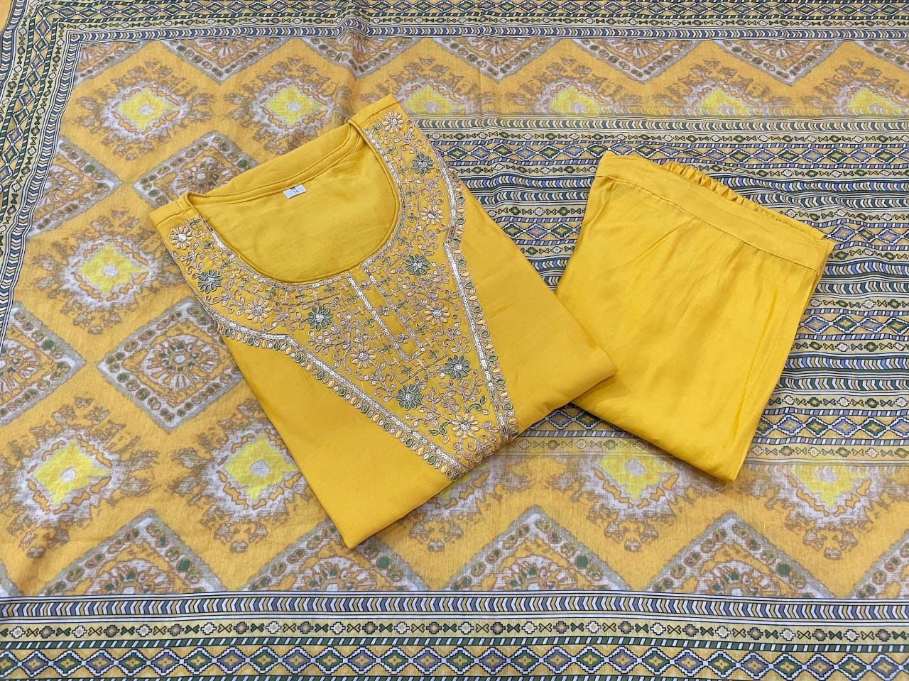 Beautiful Roman Silk Kurti With Classy Comfort Pant and Silk Printed Dupatta