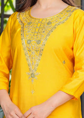 Beautiful Roman Silk Kurti With Classy Comfort Pant and Silk Printed Dupatta