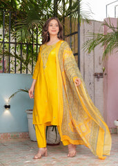 Beautiful Roman Silk Kurti With Classy Comfort Pant and Silk Printed Dupatta