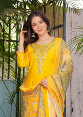 Beautiful Roman Silk Kurti With Classy Comfort Pant and Silk Printed Dupatta