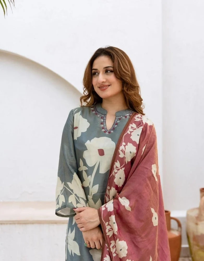Beautiful Pure Cotton Kurti Pant Dupatta Set