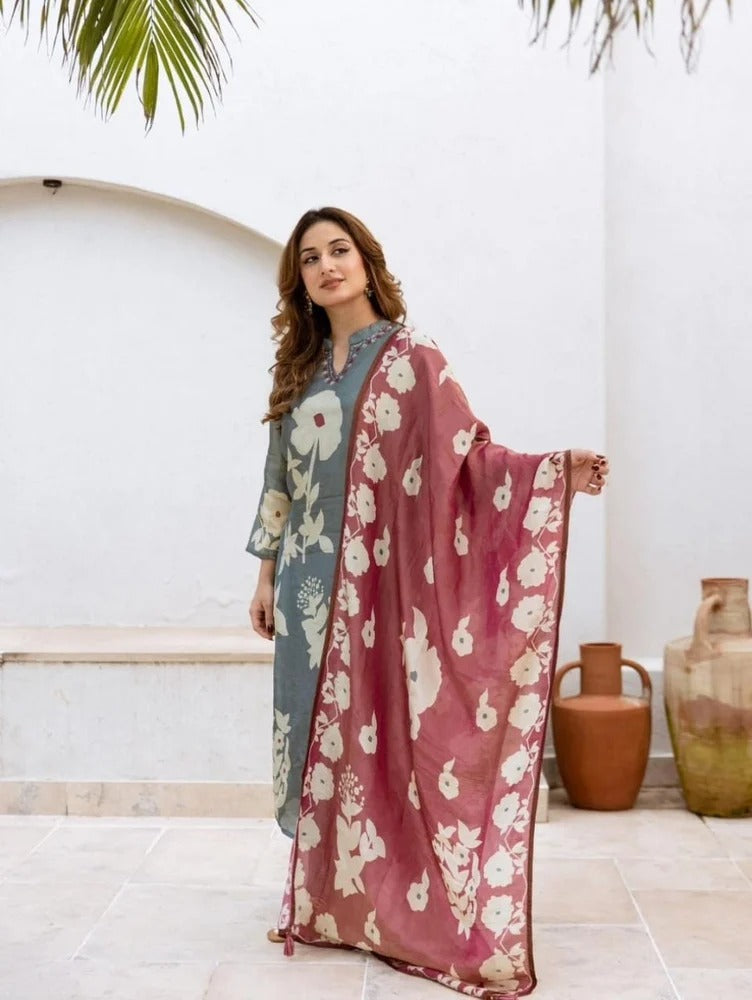 Beautiful Pure Cotton Kurti Pant Dupatta Set