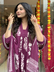 Printed Cotton Anarkali Kurti wtih Plazo and Mulmul Dupatta