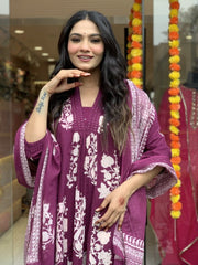 Printed Cotton Anarkali Kurti wtih Plazo and Mulmul Dupatta