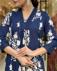 Printed Cotton Anarkali Kurti wtih Plazo and Mulmul Dupatta