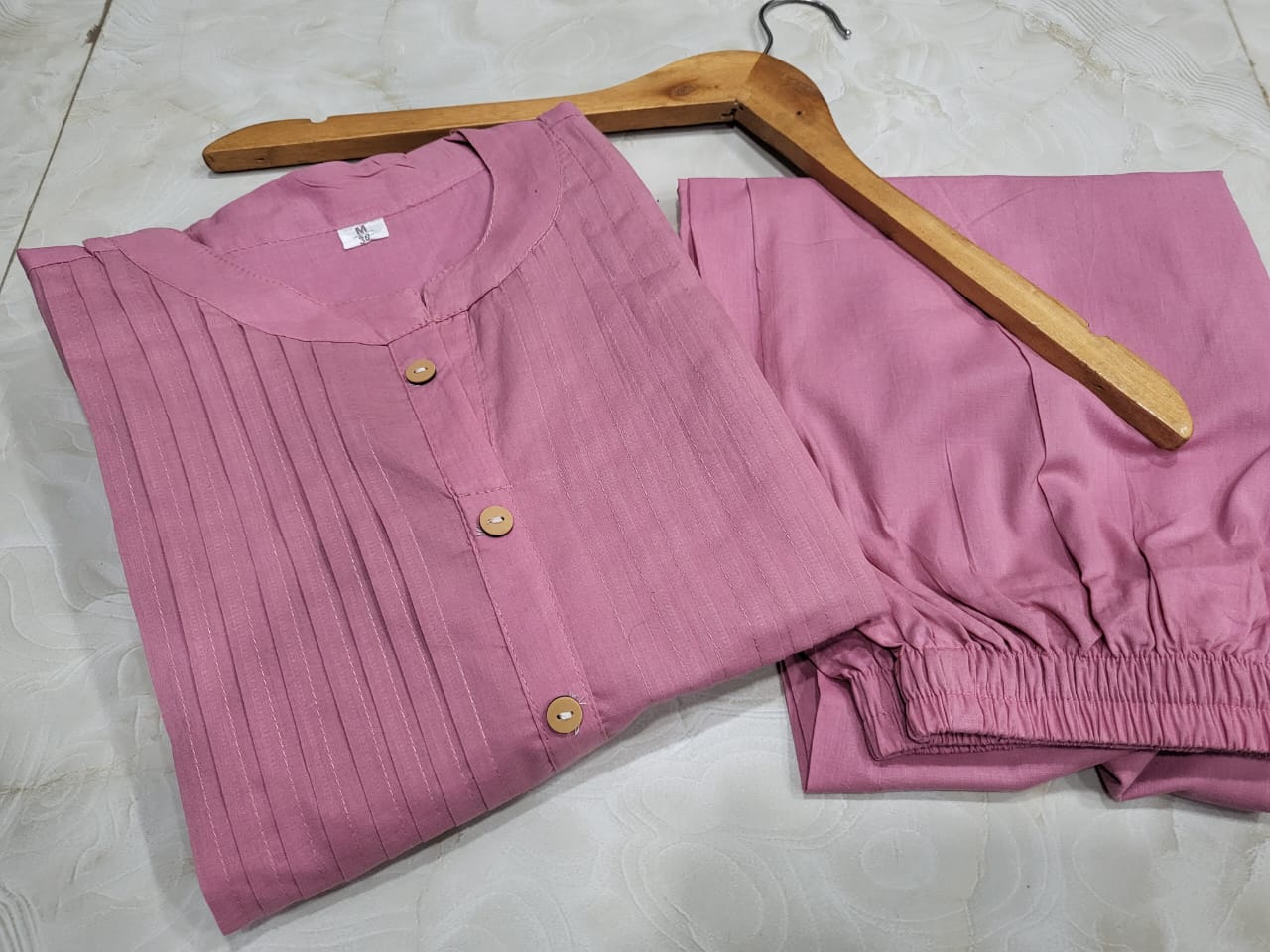 Embroidered Pink Cotton Kurta Set