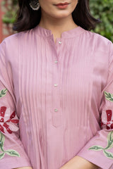 Embroidered Pink Cotton Kurta Set