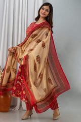 Cotton Floral Print Embroidered Mirror Work Anarkali Set