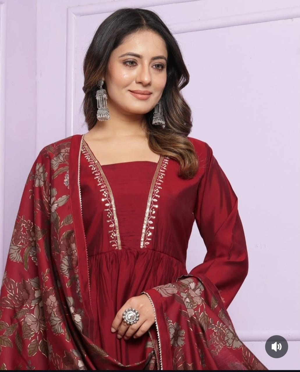 Suitkar, Maroon Kurta and dupatta set, Anarkali set