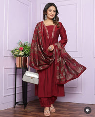 Suitkar, Maroon Kurta and dupatta set, Anarkali set