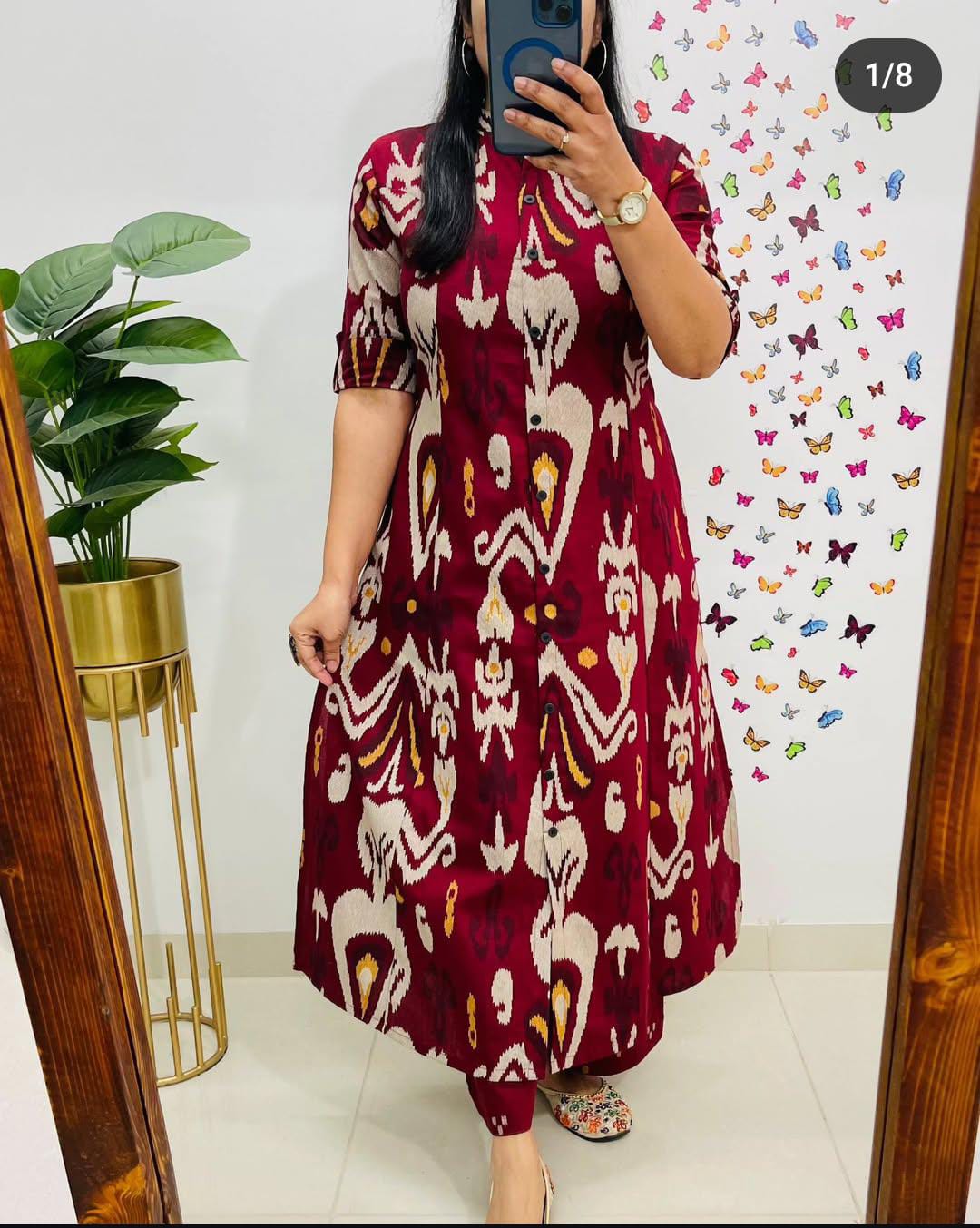 Maroon Printed Cotton Co-Ord Set