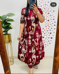 Maroon Printed Cotton Co-Ord Set