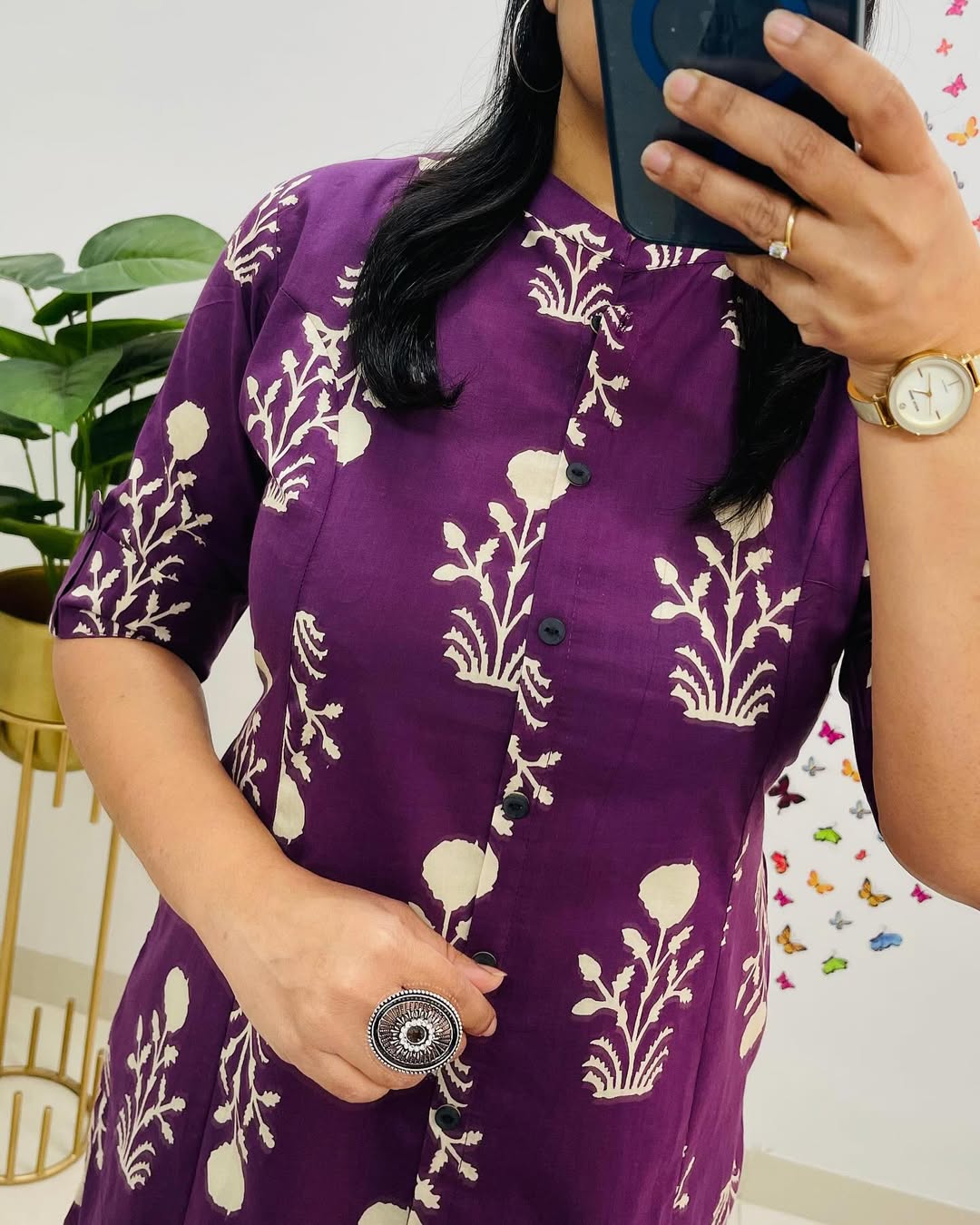 Classy Premium Floral Fine Cotton  Co-Ord Set - Purple