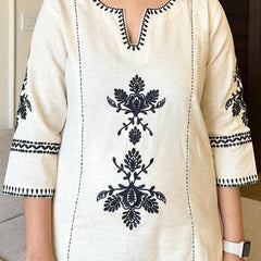 Black Embroidery Cotton White Kurta and Pant Set