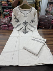 Black Embroidery Cotton White Kurta and Pant Set