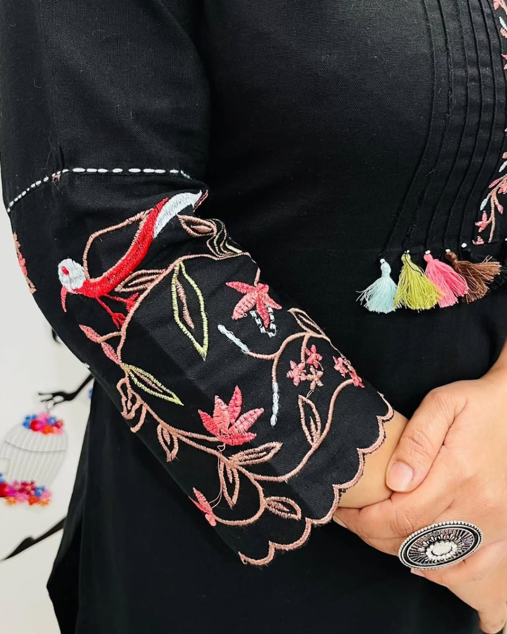 Black Embroidered Cotton Kurta Set