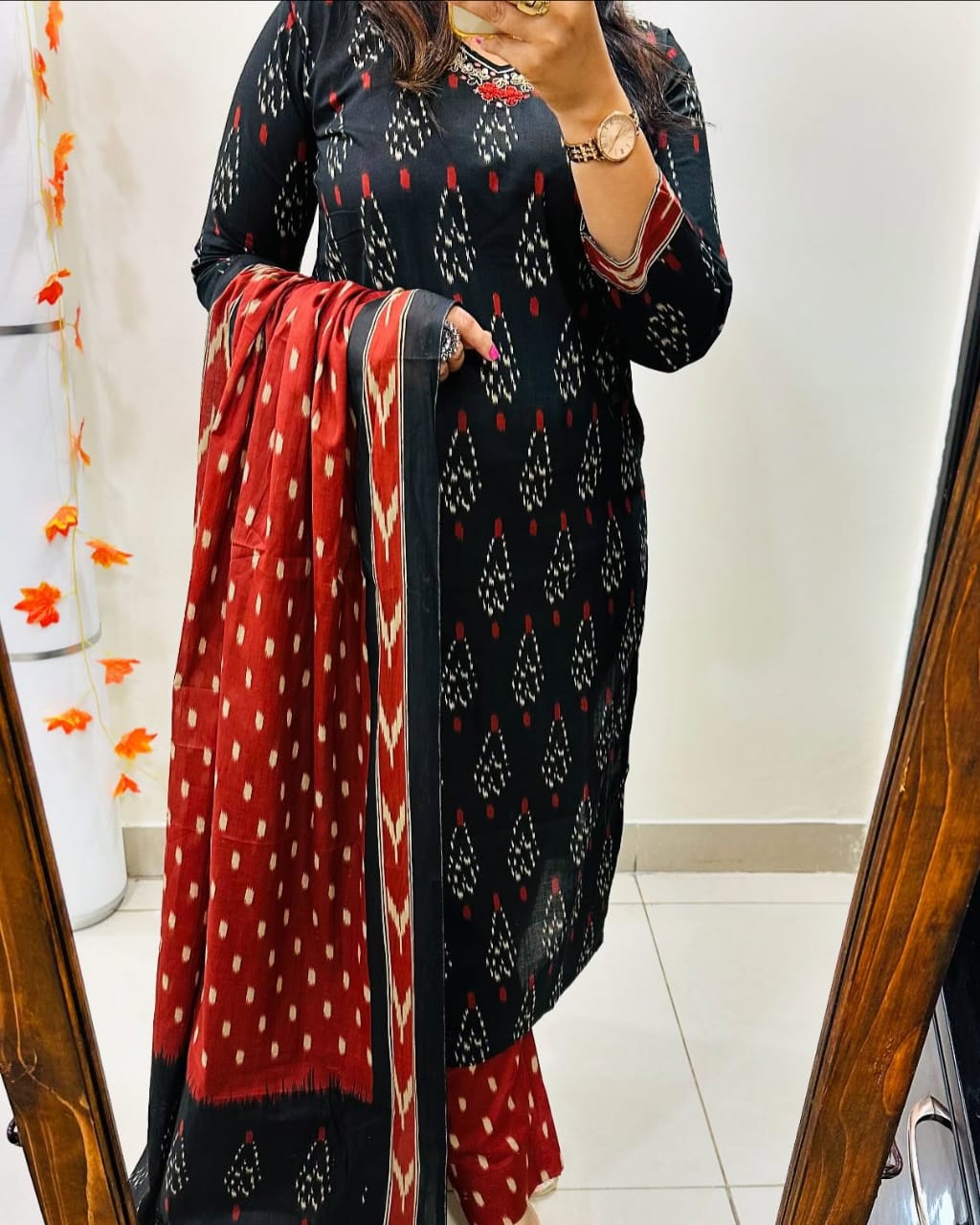 black dupatta set, cotton dupatta set, suitkari