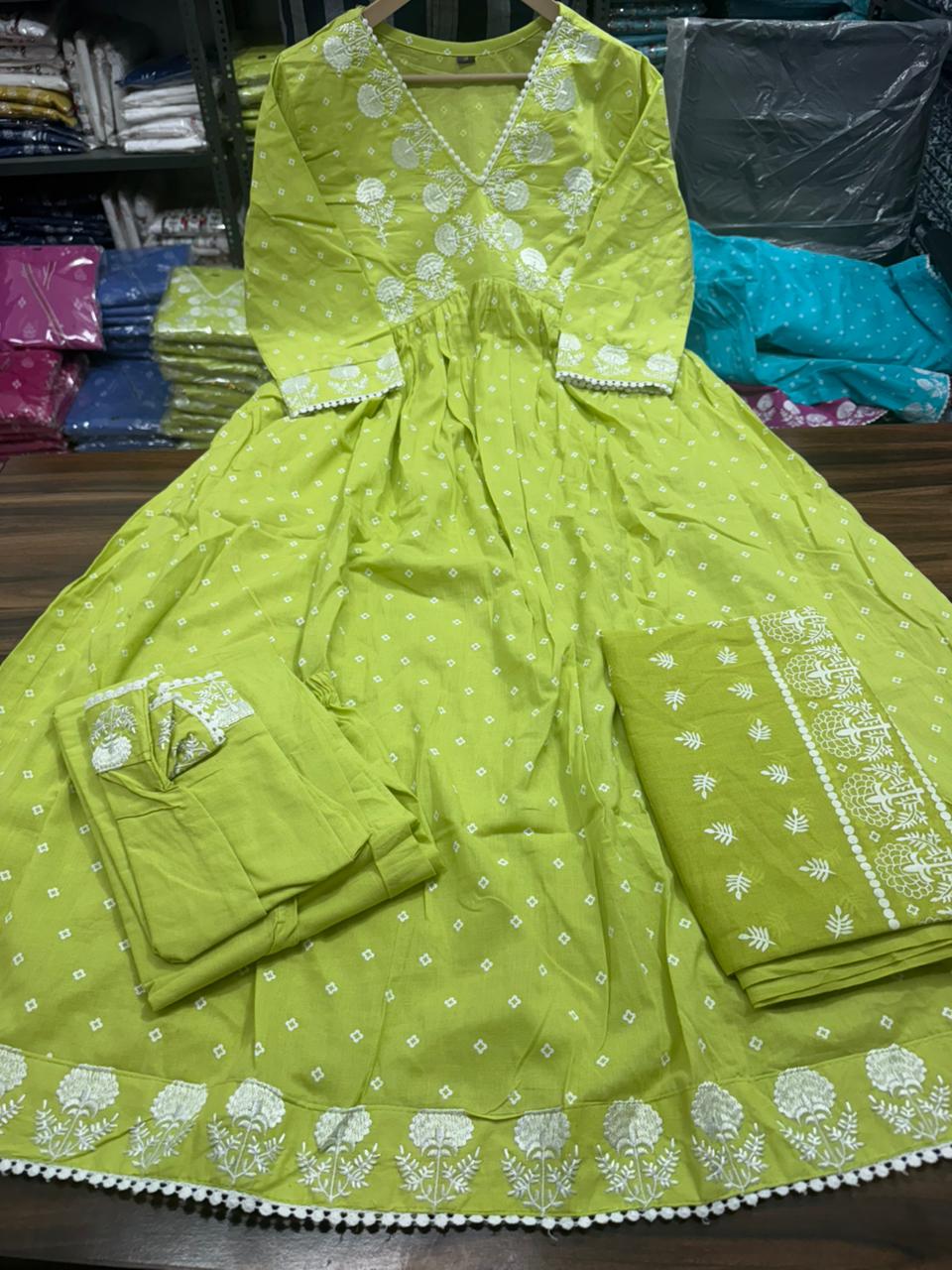 Green Dupatta set, cotton dupatta set, suitkari