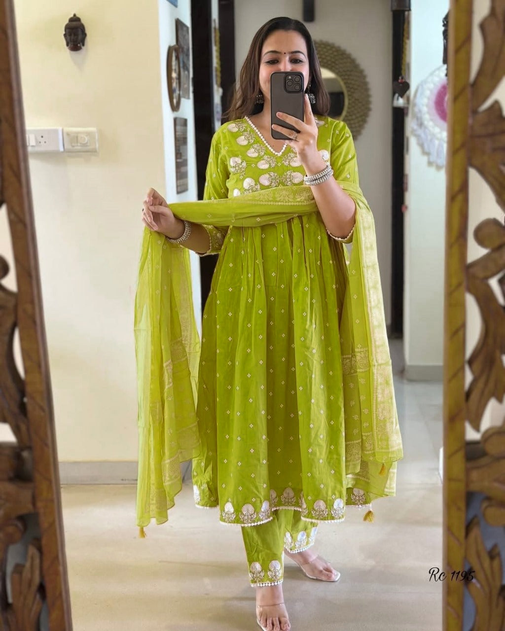 Green Dupatta set, cotton dupatta set, suitkari