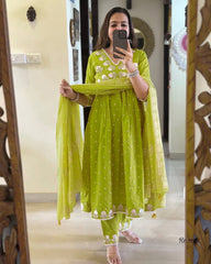Green Dupatta set, cotton dupatta set, suitkari