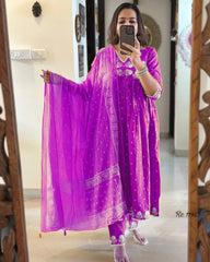 Purple dupatta set, cotton dupatta set, suitkari