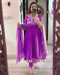 Purple dupatta set, cotton dupatta set, suitkari