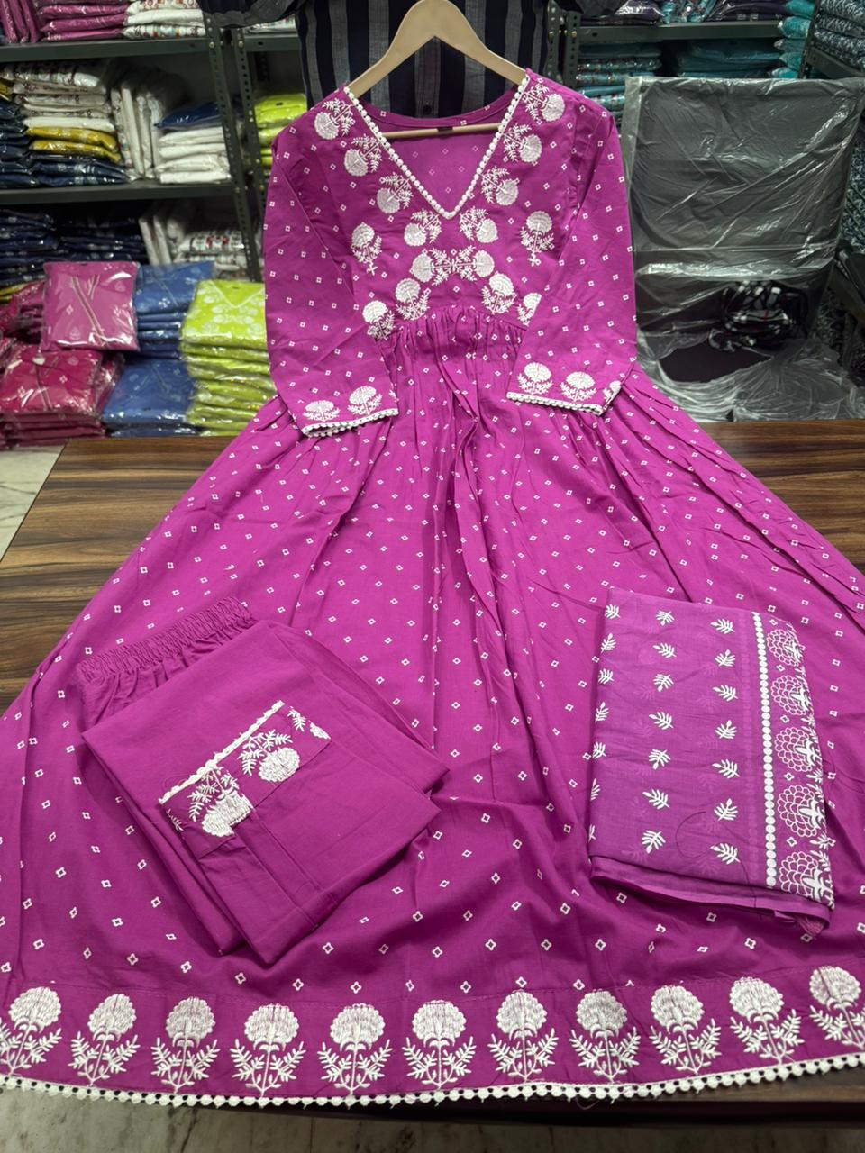 Purple dupatta set, cotton dupatta set, suitkari
