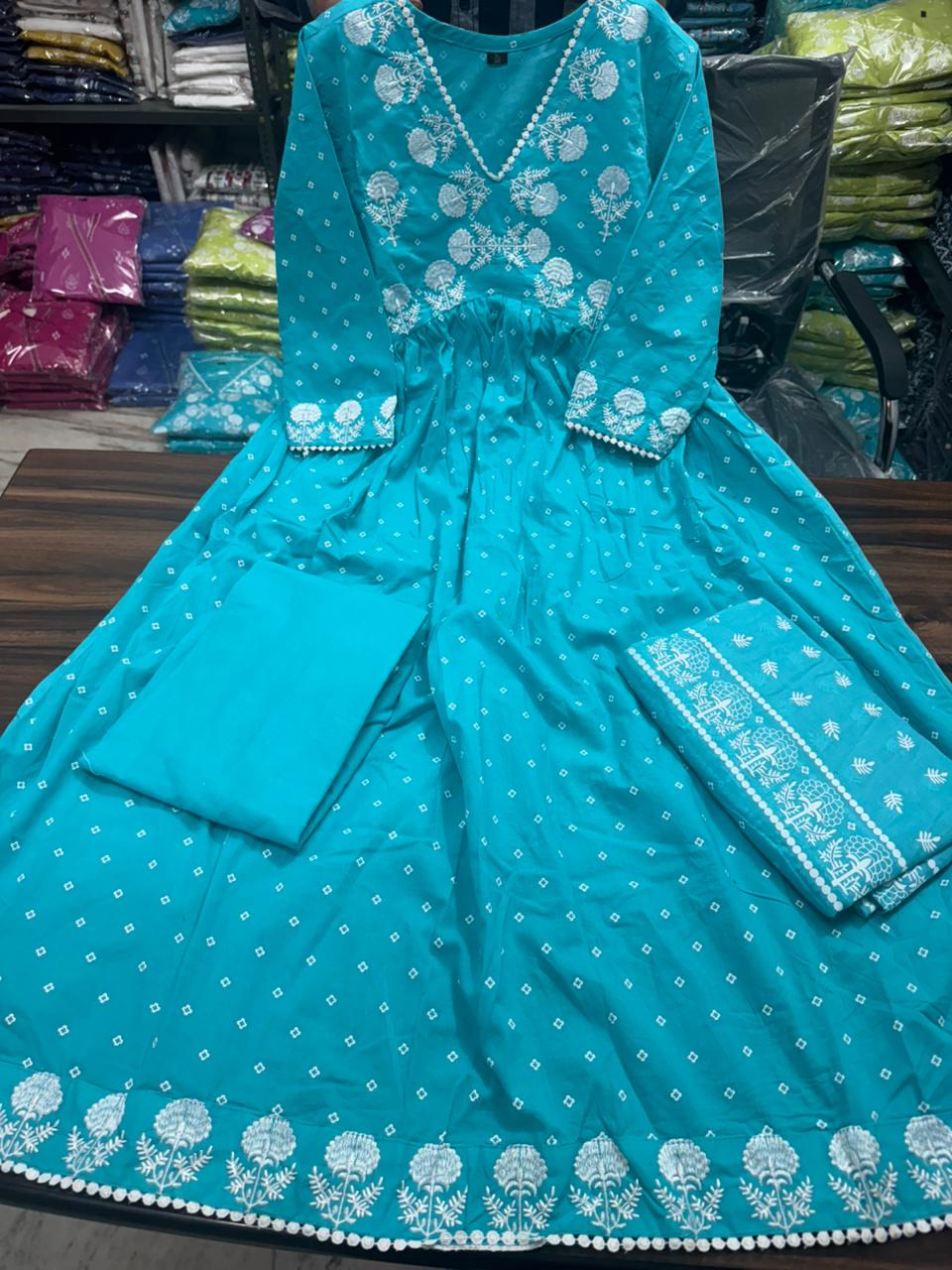 blue dupatta set, cotton dupatta set, suitkari