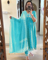 blue dupatta set, cotton dupatta set, suitkari