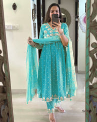 blue dupatta set, cotton dupatta set, suitkari