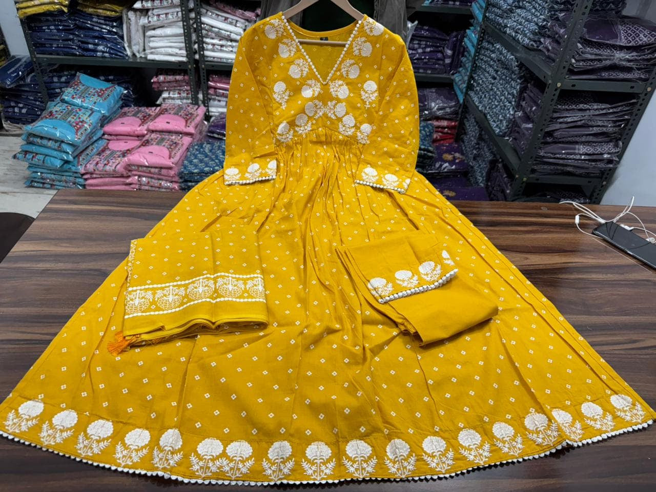 Elegant Yellow Anarkali Kurta Set With Dupatta