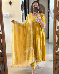 yellow dupatta set, cotton dupatta set, suitkari