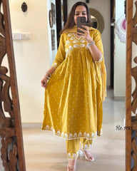 Elegant Yellow Anarkali Kurta Set With Dupatta