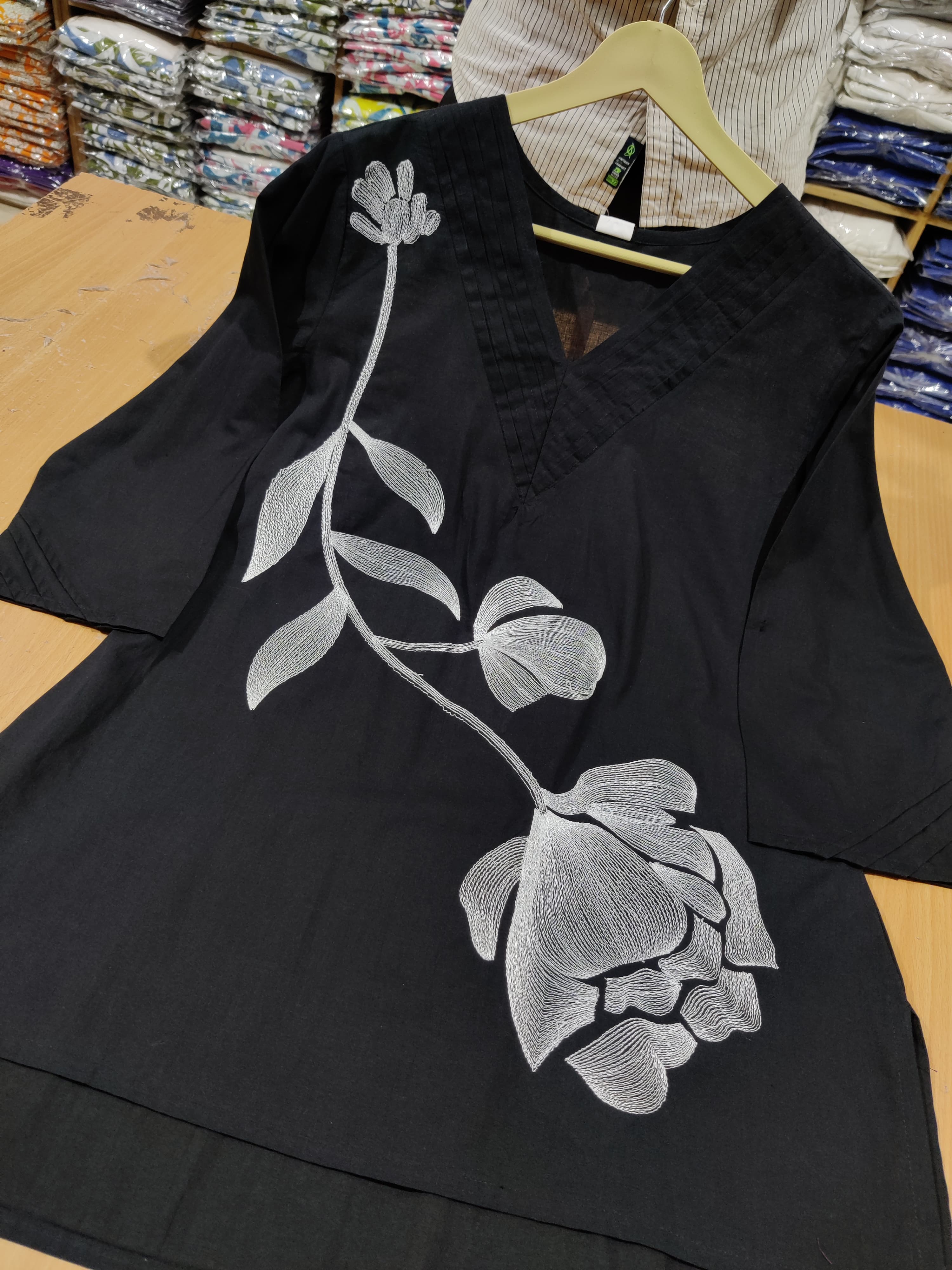 Beautiful Black Cotton Kurta Pant Set