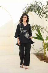 Beautiful Black Cotton Kurta Pant Set
