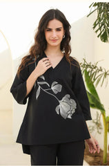 Beautiful Black Cotton Kurta Pant Set