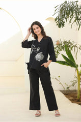 Beautiful Black Cotton Kurta Pant Set
